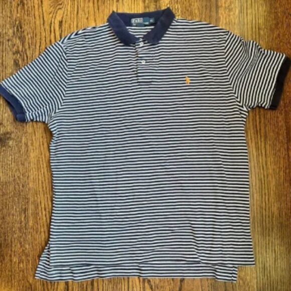 Vintage 90s Polo Ralph Lauren Blue Striped Polo Shirt Size XL - Picture 1 of 6